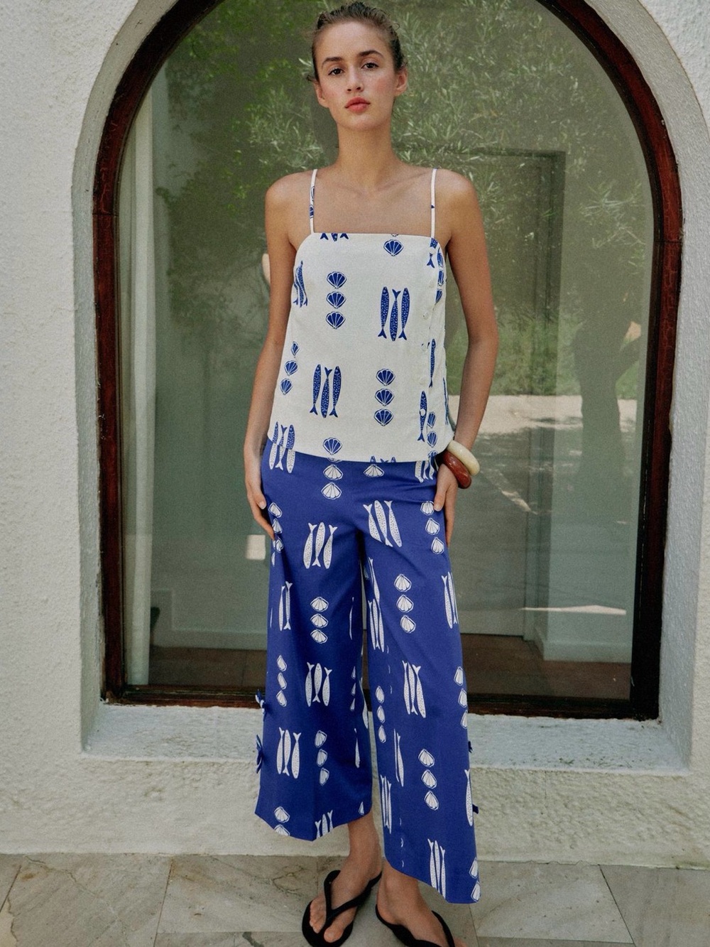 Zara Blue and White Printed Tank Top NEVER USED
